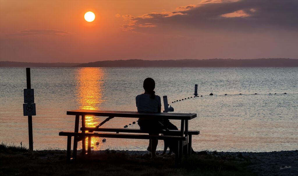 Bruce Mermelstein - Little Peconic Bay Sunset with Woman and Dog